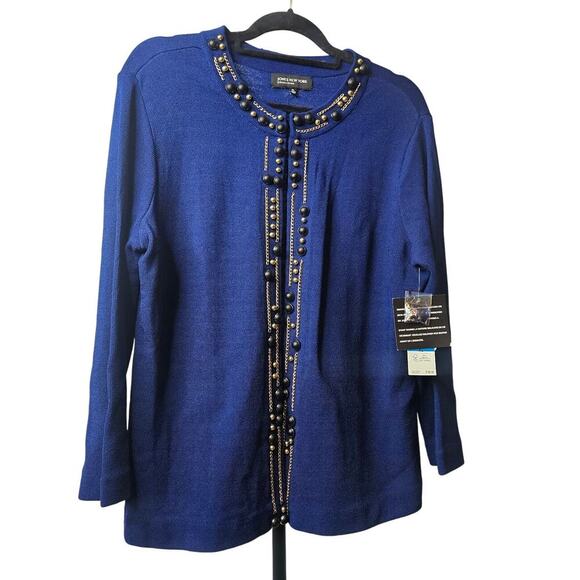 NWT'S Jones New York Royal Blue-Long Sleeve-Beaded Cardigan‎ XL Retail $149 - Picture 1 of 6